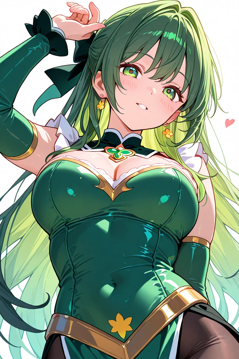 ,One girl, Perfect breasts, ,Big Breasts,glossy lips ,View your viewers, blush, Large Breasts, long white elbow satin gloves, Holding, Cleavage, Exposing shoulders, jewelry, smile, pantyhose, Earrings, fake rabbit ears, leotard, bunny, Long white elbow gloves, White gloves,sexy,sex,(orgasm:1.4),room,Green Hair,