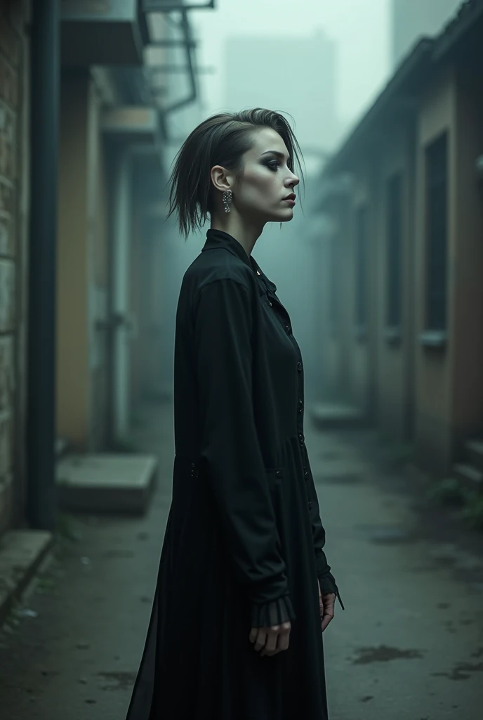 photo of cute sweet beautiful (samboss:0.99), (looking at viewer:1.3), in a dark foggy rainy dystopian ((city)), (rain), ((black dress)), (detailed pupils:1.3), (extremely detailed CG unity 8k wallpaper), photo of the most beautiful artwork in the world, professional majestic (photography by Steve McCurry), 8k uhd, dslr, soft lighting, high quality, (film_grain:1.2), (bokeh, blurry foreground, blurry background), Fujifilm XT3 sharp focus, f 5.6, High Detail, Sharp focus, dramatic, interstellar, film grain, Surrealism. Dreamy dim daylight. Minimalism, emptiness, spaciousness. Faint accent lights, horror photography, misty and foggy atmosphere, (((medium-long shot:1.5)))