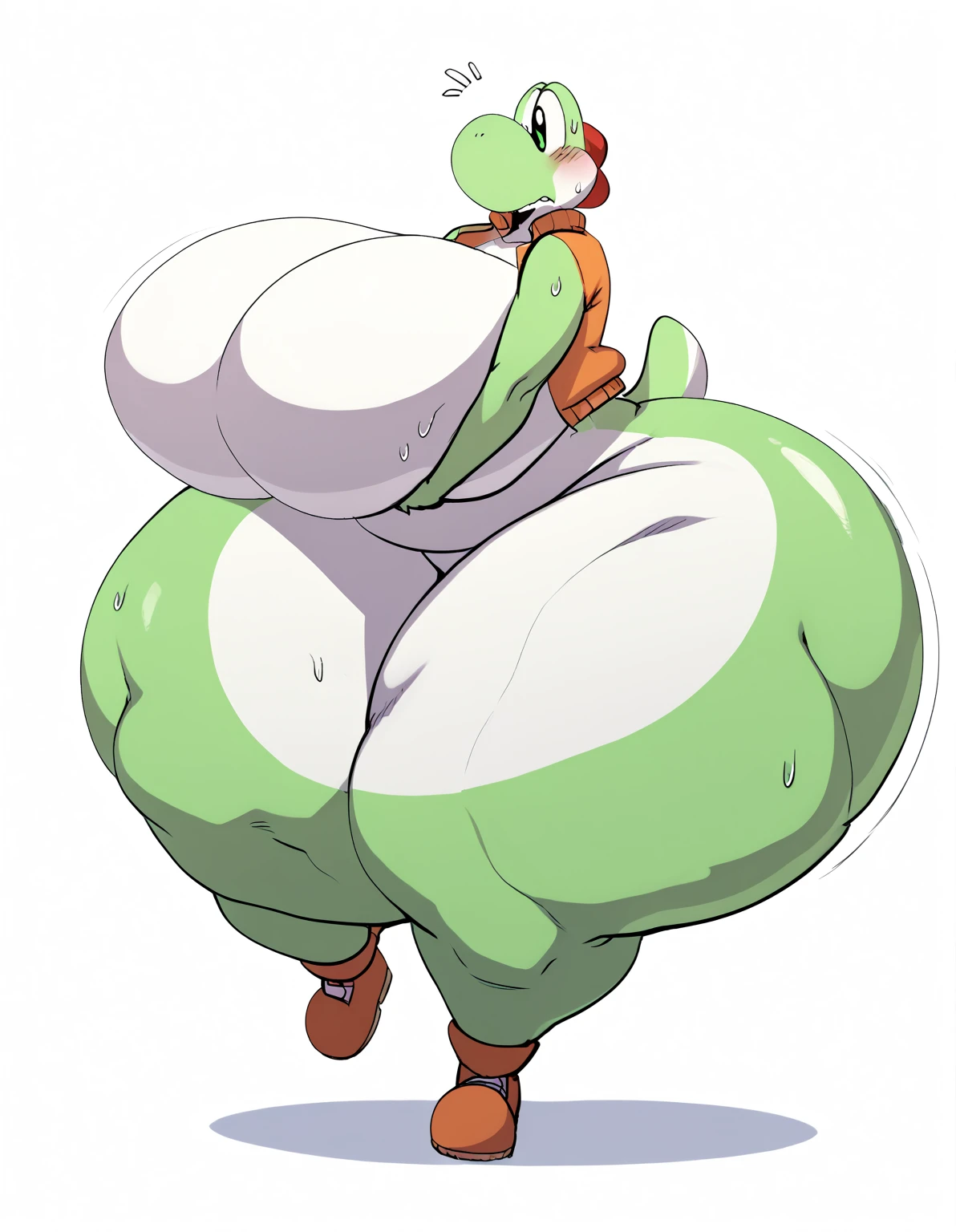 Anime Illustration of a Male Gardevoir, Gijinka, Male, Pale Skin , ((Sideswept bangs, Windswept Hair , Mint green hair:1.6)) , ((green Shorts , White Long Floor length Skirt)) , Femboy, Expression:((Cold ,stern, Confused)), ((Insanely fat and wide hips:1.5)), (( Giant fat Butt:1.4)), ((Huge, Flabby Thighs:1.7)),(( large fat Belly 1.8 )), ((Proportionally large arms and Legs), Plump ,((High quality, High aesthetic, masterpiece))