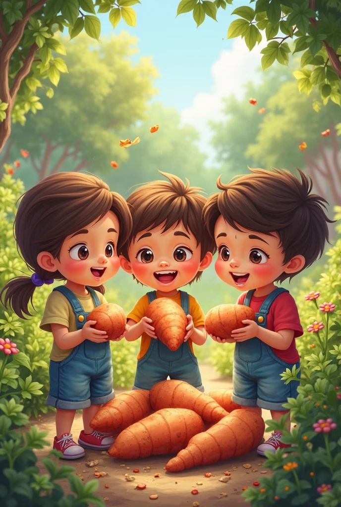 Children eating fruits animated with tender touch