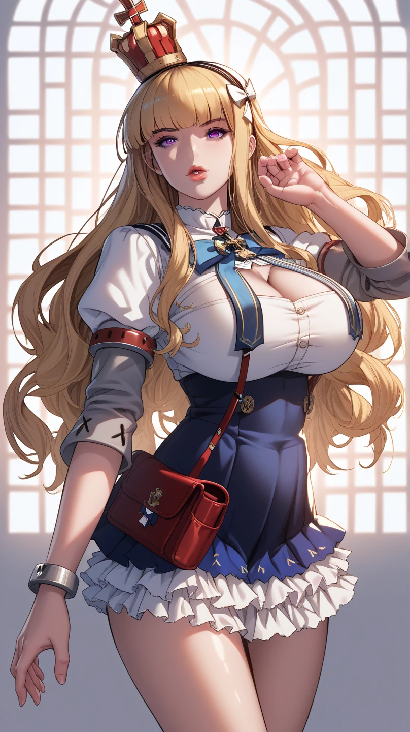 top-quality、realistic touch,high-detail、photoRealstic、Long body、captive beauty、big eye、huge tit、Strong platinum blonde eyelashes、platinum-blonde、Beautie、A sexy、full body Esbian、Sparkling eyes、Submissive smile、Flushed cheeks、Kamimei、thin-waist、Voluptuous thighs、Enraptured look、Raked bangs、The forehead is protruding、Corset to emphasize the brest、sleeveless、High school student in sailor suit、skirts that are too short