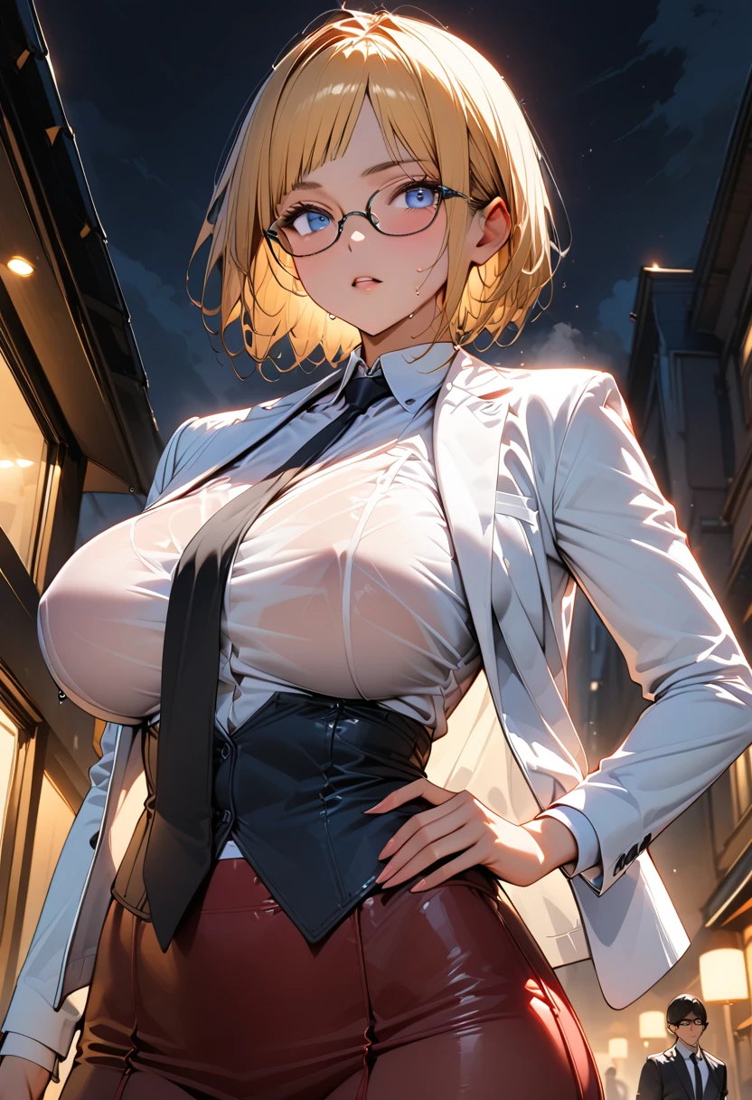 Intrgra, integra hellsing,blonde hair,short hair,blue eyes,
Chinese dress,
upper body, standing,
outside,clouds,rooftop,
(insanely detailed, beautiful detailed face, beautiful detailed eyes, masterpiece, best quality),
Gigantic breasts, huge breasts, titanic breasts, humongous breasts