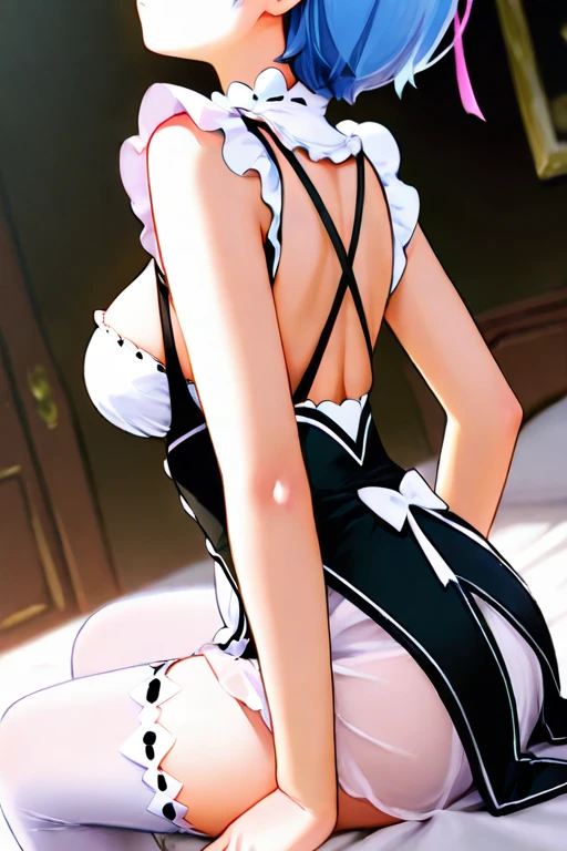 akeno,housemaid clothing, helpless,tied on bed,tied to the bed,cant even move,sperm on face,look from top,