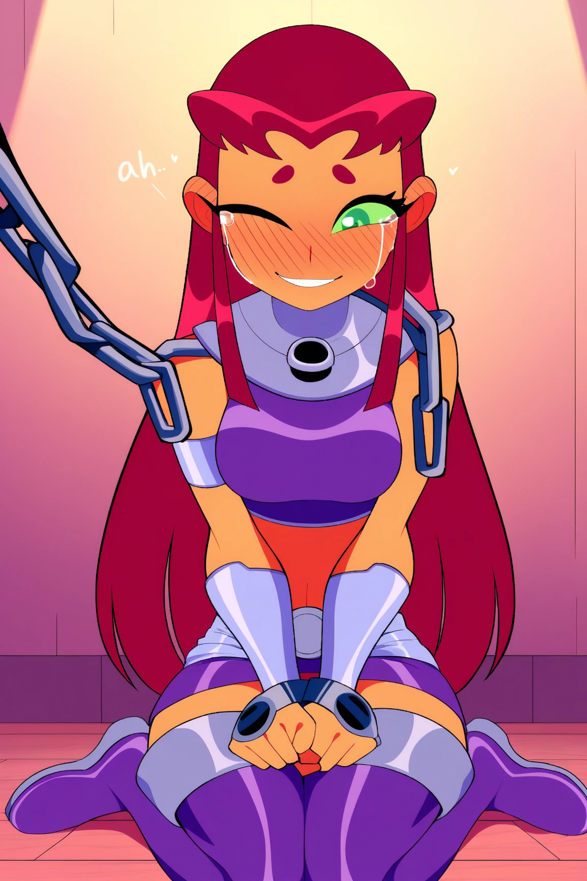 Sexy girl. .  (Colored ).. (oily skin) .   . Thick collar.  . Blackfire. Teen Titans go. . . . Handcuffed. .. .  . high heels.  vibrators . cumming. Ballgag .  Drool . 
