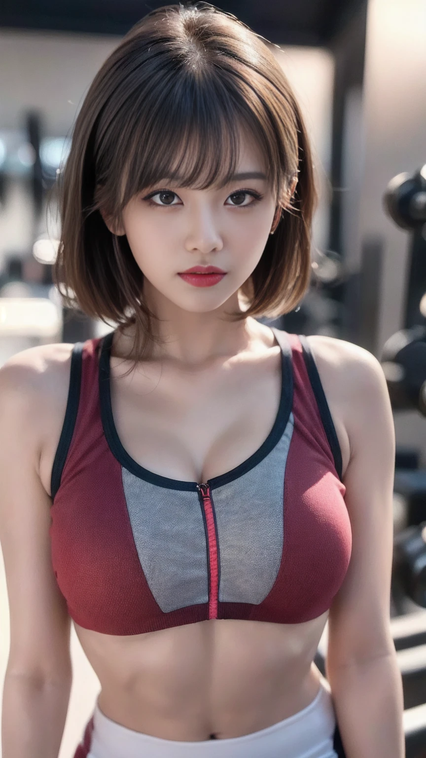 top-quality, Master masterpiece, alto_res, 1 rapariga, Beautiful face, photographrealistic, Rim lighting, (High detailed skin:1.2), 8K UHD, Digital SLR, hightquality, hight resolution, 4 k, 8K, bokeh feeling, Colossal tits, absurderes, Maximum ratio 4 fingers 1 thumb, Thin,Vulgar Japan schoolgirl、short-cut, Glossy fabric, Thin and huge、Vulgar woman、Hentai、Navel dashi、Trained arms and abs、musculature、macho、Various poses、Cheerleader in a miniskirt、Cheerleader Cosplay、chest protruded