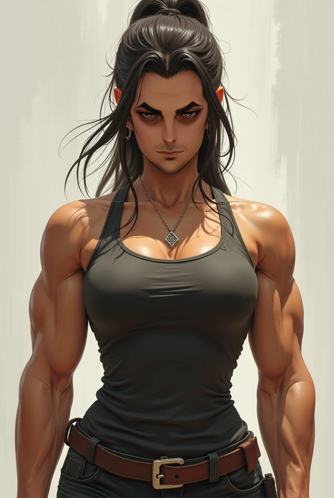a drawing of a female barbarian, (pink skintone:0.9), muscular body, feminine, huge upper body, wide shoulders, veins, beautiful face, full lips, slim face, high cheekbones, muscular, in the art style of mohrbacher, in style of peter mohrbacher