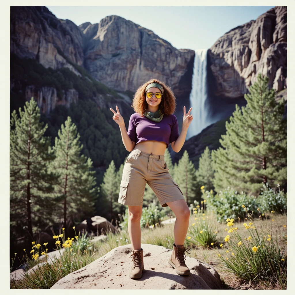 27 years old, Hawaiian, Golden Skin, Amber eyes, large eyes, Collared Shirt and Wide-Leg Jeans,  Dreadlocks hairstyle, At the Mountain Peak, Enthusiastic:1.2, solo,  Saluting,  Muscular, perfect skin, attractive, aesthetic, symmetrical, detailed, realistic