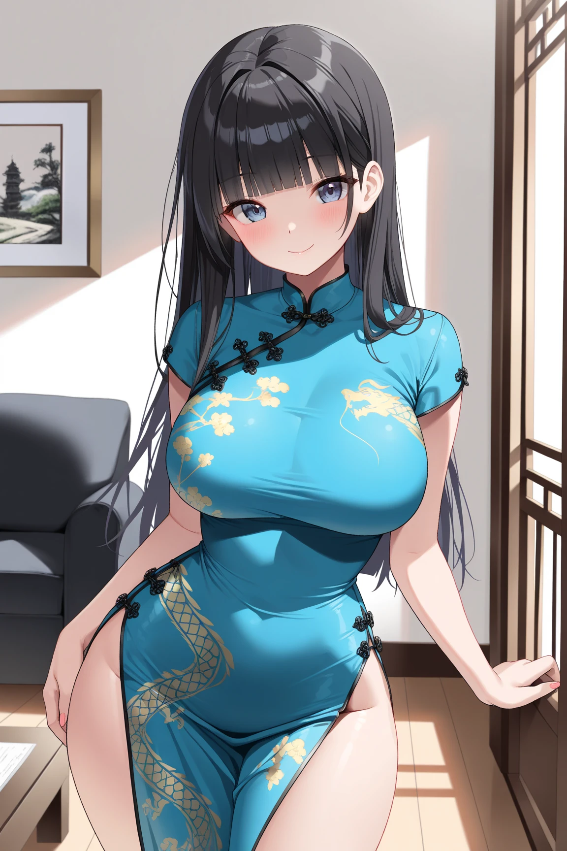 girl, mature female, mature, Beautiful wife,milf, very long hair, huge-breasted,blush, lipsticks,ssmile,Translucent dress,open chest,Pubic hair shows through平坦的肚子,Pubic hair shows through,shaved_,HighestQuali,超高分辨率,Bedrooms