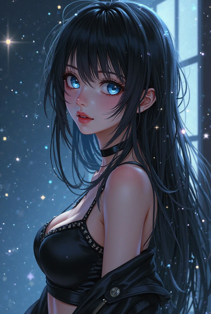 anime woman with starry eyes and perfect body