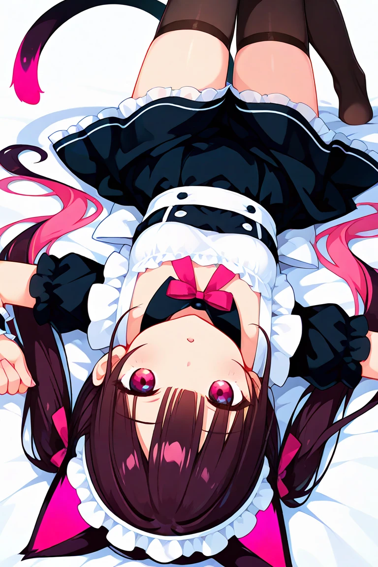 (nsfw:1.5)(masterpiece:1.4)、(Highest quality:1.4)1woman,(Full Body Focus)、((Highest quality))、(masterpiece)、(Realistic Shadows)、(Depth of written boundary)、(Intricate details:1.4)Angry Woman、Small body(On all fours:1.1)、1A man is inserting his penis from behind( (Bouncing breasts、Chest not aligned,Motion Lines、Motion Blur、trembling:1.2),(Scream:1.2)Tears in my eyes(Black: 1.35) Part the pink two-tone hair vertically in the middle and tie a ribbon on the side: 1.3 ) (Black Half and Half (Black: 1.35) and Pink Hair Parted Vertically in the Center: 1.3) ((:1.35) and Pink Ombre Hair Parted Vertically in the Center: 1.3) (Black Mini Skirt: 1.2 ) (Ribbon/Solid hairstyle: 1.0) (Hair with side ribbons tied in a bow: 1.0) (Beautiful and delicate shiny purple drooping eyes: 1.0) long hair, (multicolored hair:1.2), double bun, twintails, animal ears, strawberry hair ornament, white bow, red bow, hair bow, detached collar, red bowtie, cleavage, dress, bare shoulders, thighhighs, asymmetrical legwear