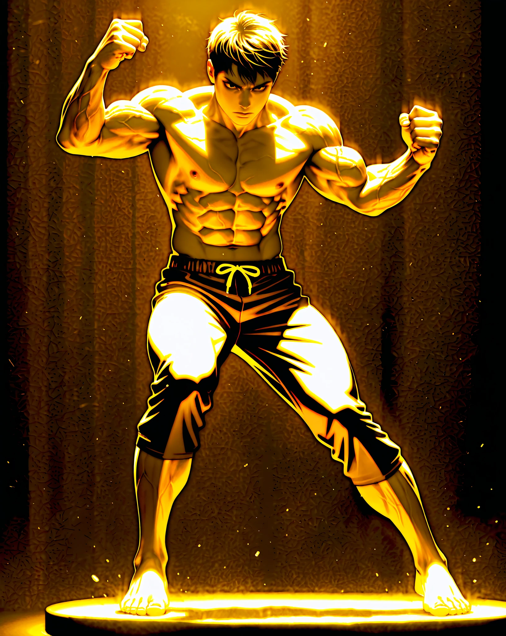A strong Mongolian man, a supermodel of Mongolian descent, perfect face and body curves. (((((No clothes, only a pair of white transparent thongs))))), full body display, 33-year-old young man, showing perfect muscles and curves, perfect facial features, smiling, muscular man, spirited, ((((back desert background, body photography art))))), glory moment