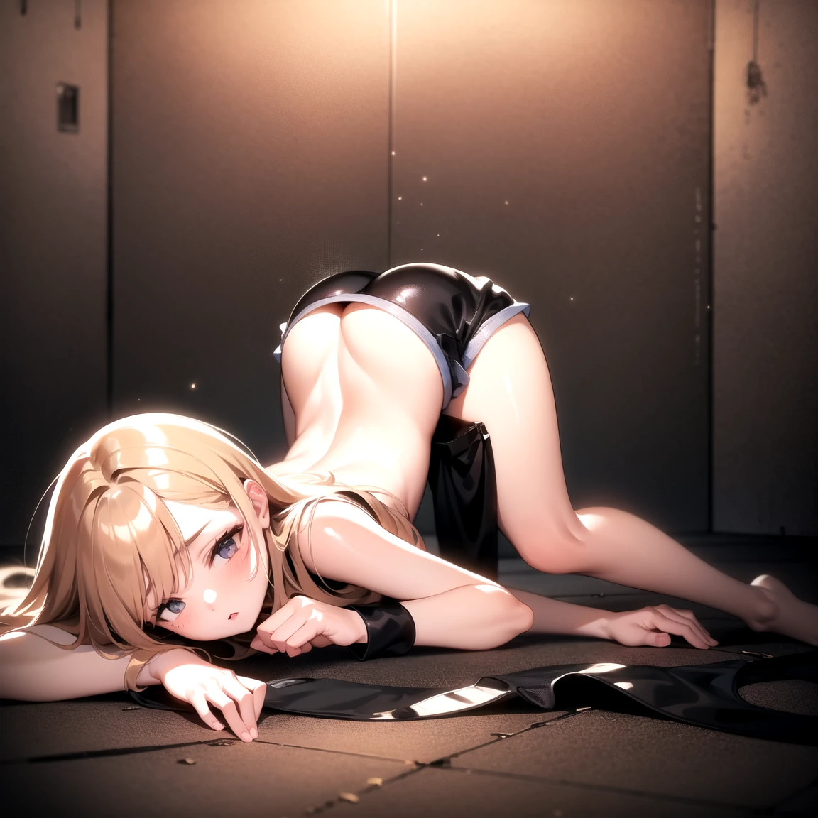 erpiece))), best quality, highly detailed,extremely detailed CG unity 8k wallpaper,illustration, solo,da,bare leg,underwear,hose,small breas,dark blue eyes,medium hair,blonde ,small breast,indoy background, dark background,night,dark.pipe,pipe,suffering,tears,crying,bondage,machine,idage,bdsm, tied,tied ,sittingan iron chamachine,hands are bound behind back,close-up to face