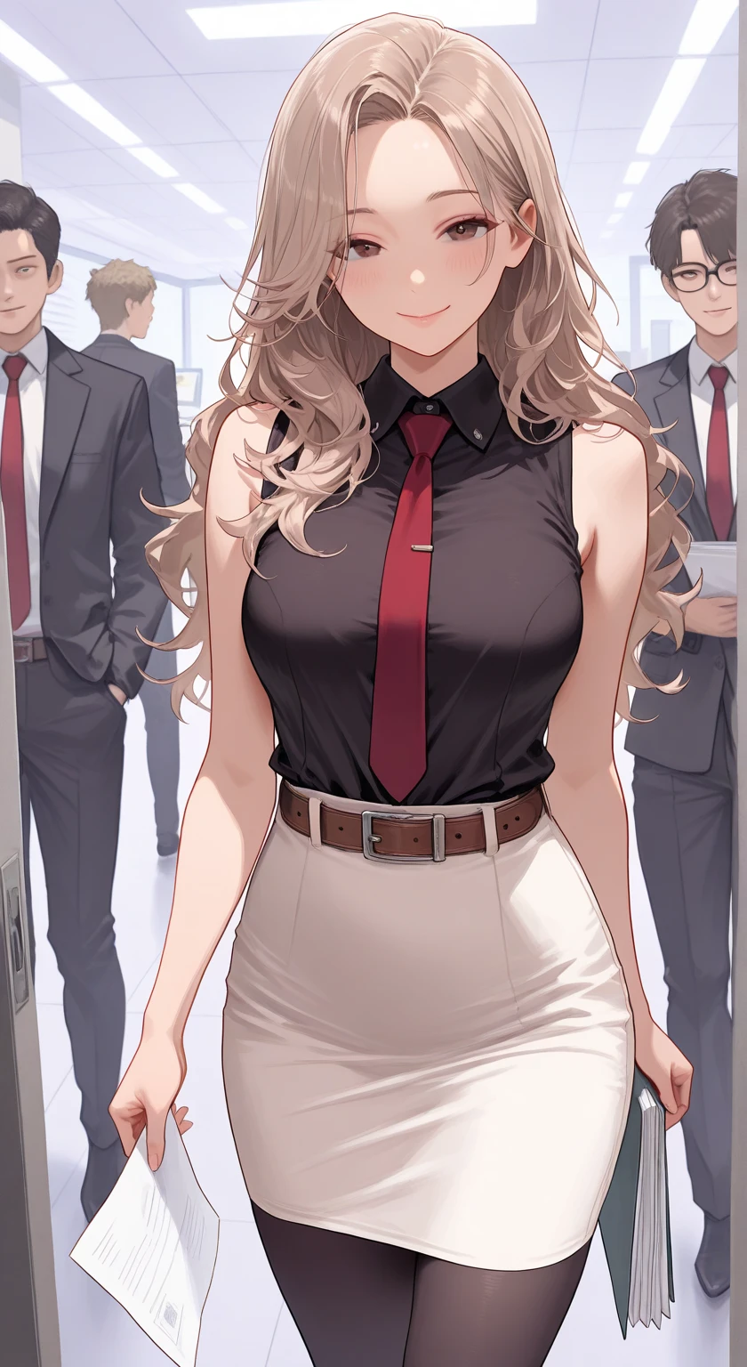 score_9, score_8_up, score_7_up, 1girl, source_anime, anime, cartoon, hearts, speedlines, dynamic,3 men around, flirting, muscular men,((woman sideways)), blushing woman,woman wearing black dress,faceless men,tall men,thick legs, big breasts