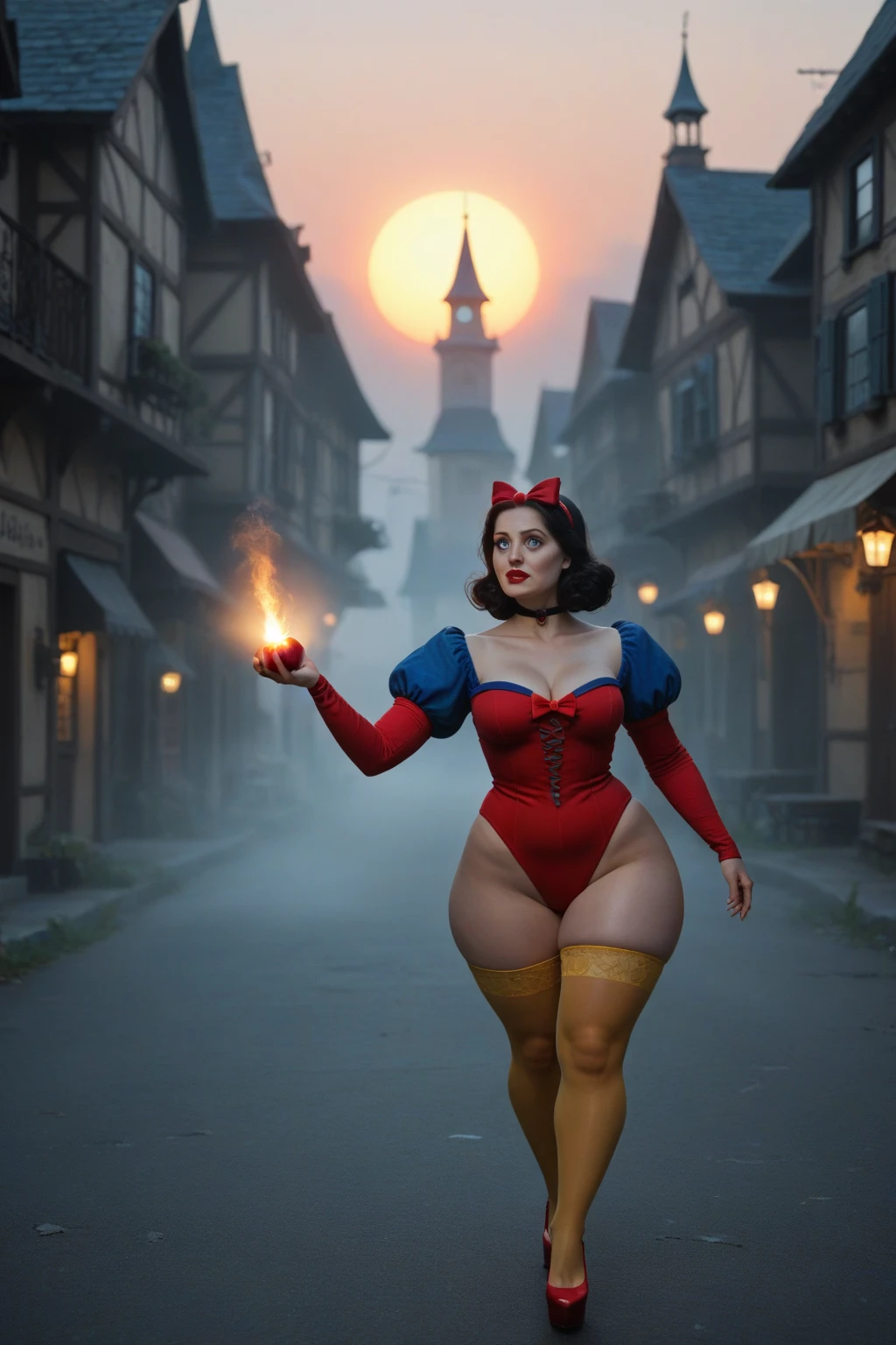 sexy Betty Boop, the cartoon character, large breasts,  wandering through an enchanted forest with glowing trees, mythical creatures, and a soft, dreamy light. photo realisrtic, 8k