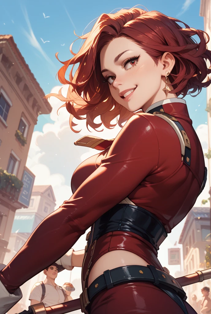 Young Daniel Fishel,Sexy Pin-Up,massive cleavage,ww2,4K,Dynamic,Realistic,Highly detailed,Comic art,(Best Quality,4K,hight resolution,masutepiece:1.2),Ultra-detailed,(Realistic,Photorealsitic:1.37),Vivid colors,Studio Lighting,Physically-based rendering,Portraits,detailed facial features,Fine brush strokes,Retro style,Beautifully rendered shadows,Expressive eyes,Charming smile,Dynamic Pose,Vintage fashion,1940's,War-inspired background,Dramatic Lighting,Colorful explosions,Heroic atmosphere,Action-packed scenarios,Eye-catching composition,striking contrast,Memorable characters,Energetic lines,dynamic camera angle,Attention to detail