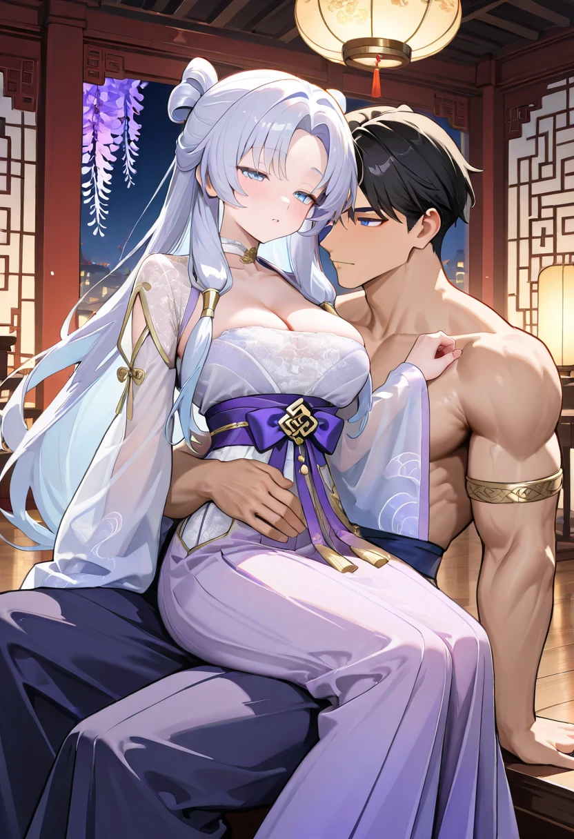 doujinshi cover page, highres, top quality, best quality, paid reward available, unparalleled masterpiece, perfect artwork, absurdres, High-quality illustrations, super high resolution, detailed background, perfect anatomy(1girl, 1boy, couple, kemono, furry anthro, fearless smile, Arab national costume, love romance of hentai manga)Aladdin and the magic lamp,