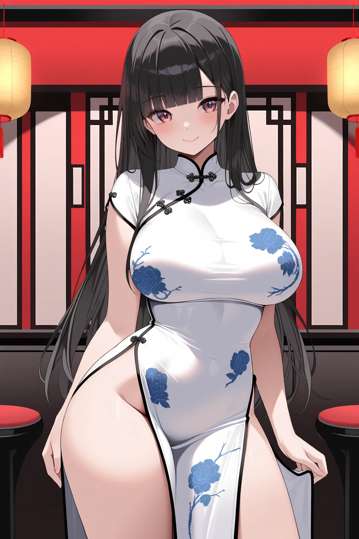 A woman with big ,Beauty,female pervert,Long hair,Very transparent cheongsam,weak,Sexy,Color,lactation,Milk,Shoot on the chest,Collar,Stand in the doorway of the bedroom,Greet the host,