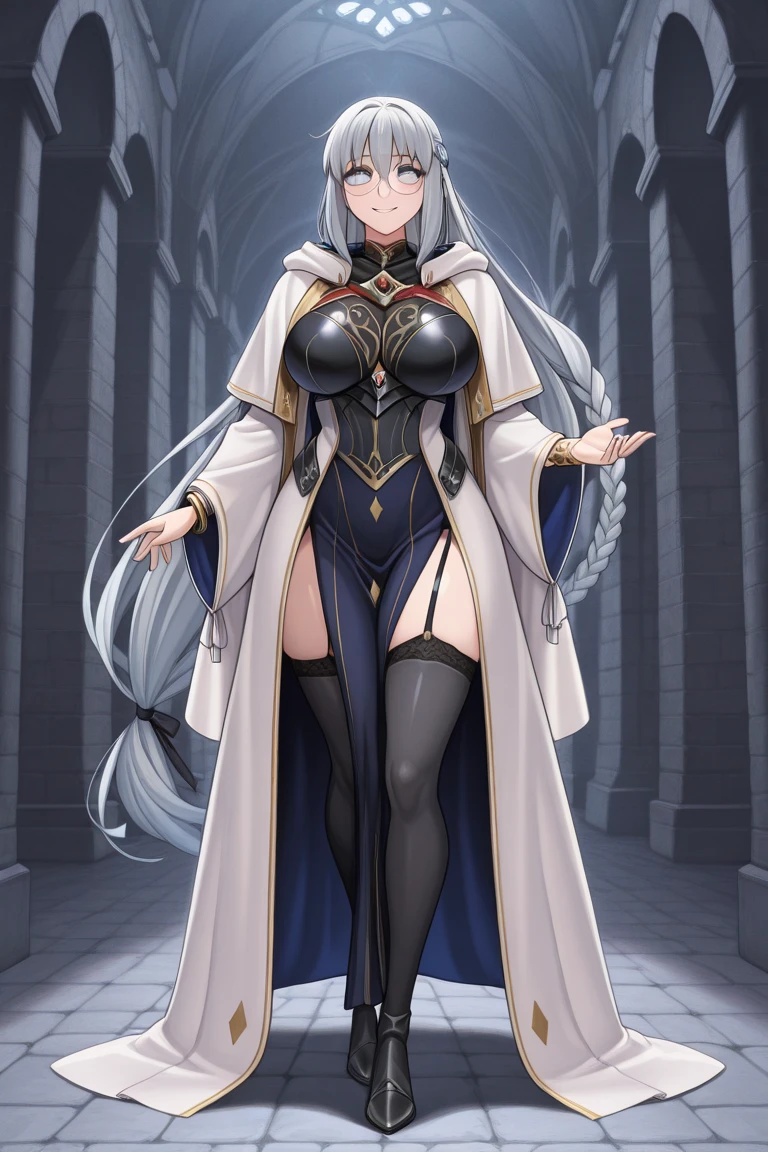 masuter piece　hight resolution　top-quality　married woman　Sorcerer　((blue royal dress))　(Big Wizard Hat)　Reflecting the whole body　he has a wooden cane in his right hand.　With long silver hair　glamorous body library