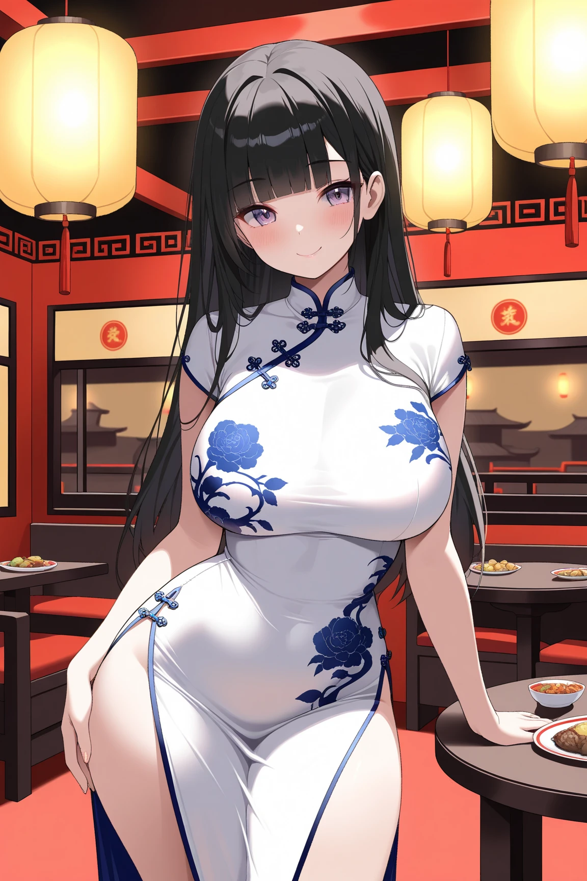 score_9, score_8_up, source_anime, solo, 1girl, dress, boa hancock, big breasts, young, ((aged down)), ikuchan, black hair, black hair, oriental, Chinese dress, short dress, indoors, aftersex, cum drip, (impregnation risk), ovum, nice hips,