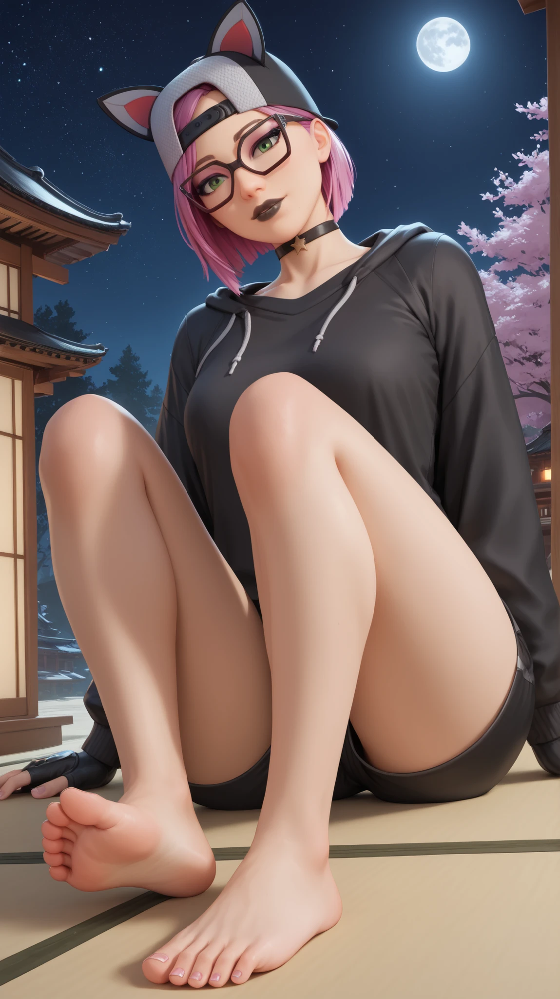 Imagen de sakura haruno del anime Naruto de espalda mostrando su culo al espectador con pantalones apretados vagina expuesta