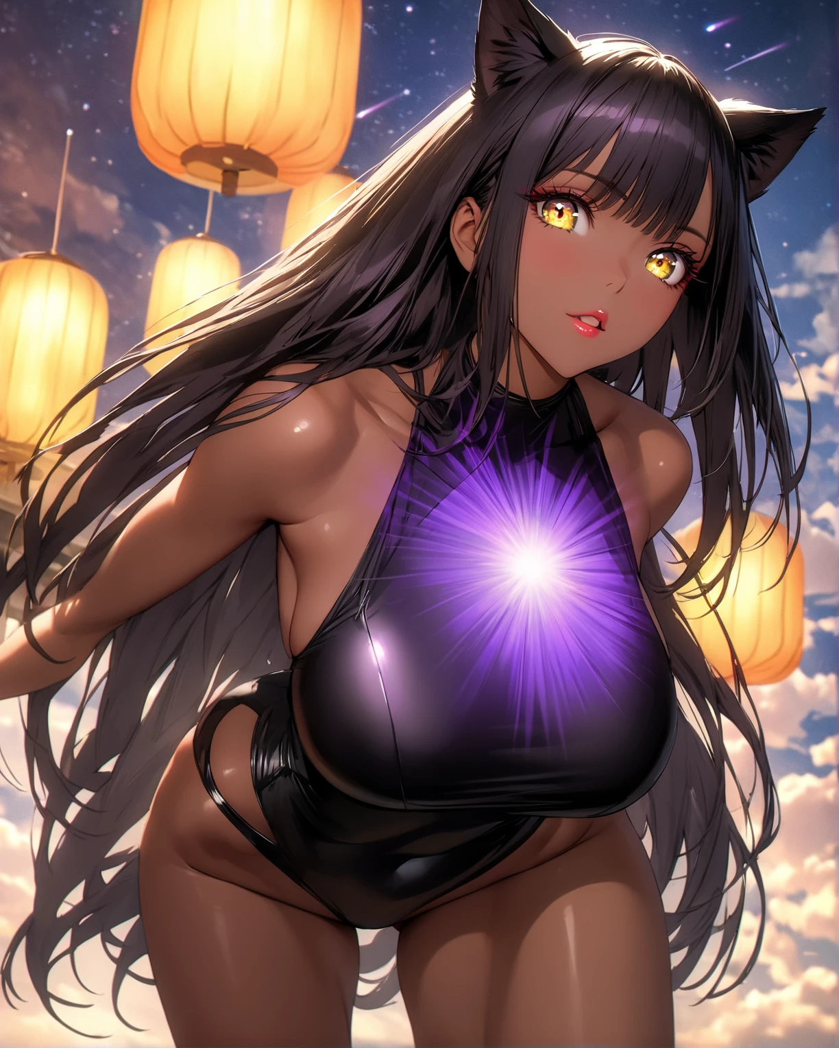 (((Masterpiece))), (((Ultra High Quality))), (((Ultra High Resolution))),
(((Detailed beautiful girl))), (((Realistic-looking 2D))),
((Realistic skin texture, detailed outline, symmetrical eyes)),
((fine long hair, //black hair//)), ((fine face, super fine body, detailed and delicate arms, hands, fingers, nails, big breasts)), ((detailed deep yellow eyes)),
Bending, spreading legs, looking away, detailed lips, detailed teeth, detailed tongue,
((S Playboy)), background casino, casino background, moon, full moon,