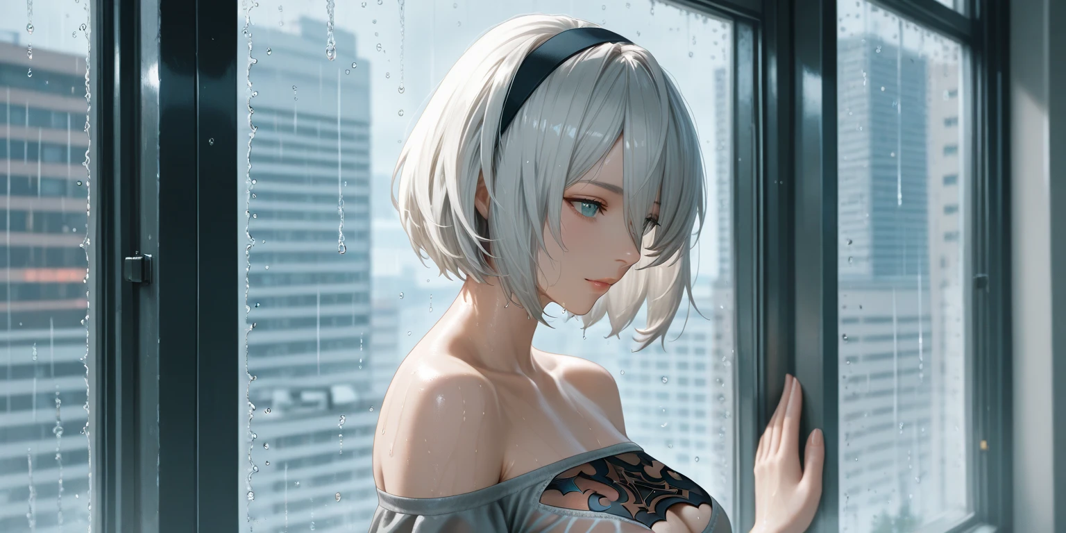 Ultra-realism、Shortcuts, chest, accessories, solo, Gray Hair、model、one piece
