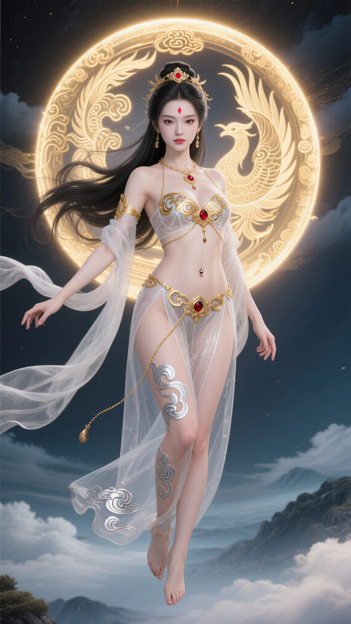 (heavy breasts)、(Mystical expression),top-quality、masterpiece、超A high resolution、(Gold Dragon Armor)、(((Colossal tits))),dragon armor、(((large floral ornament on the head))),(((Detailed Micro Bikini))),(Wearing a beautiful crown made of jewels),(Photorealsitic:1.4)、Raw photo、女の子1人、(((Random hair))、(((Take different poses)))、glowy skin、(((White Chinese Dragon)))、Intricate and ornate hair ornaments、(Gorgeous Jewelry Necklaces)、(Mystical expression)、(Full Body Angle)、(Fight big dragons)、(Metal bikini)、((beautiful lake background)),(beautiful forest background)、Precipitous cliffs、(Castle background)、((super realistic details))、portlate、globalillumination、(sexypose)、Shadow、octan render、8K、ultrasharp、Colossal tits、Raw skin is exposed in cleavage、metals、Details of complex ornaments、Japan details、highly intricate detail、Blue eyes、radiant eyes、Facing the camera、Toostock、(Full Body Angle)、(veils)、(((Heavy Big))),((she is wearing a beautiful jeweled bangle.)),