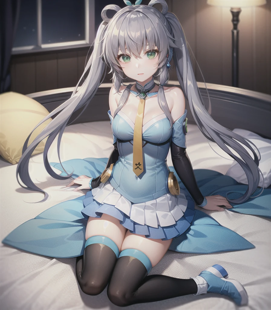 (best quality,highres,photorealistic:1.2),portrait,girl, both leg spread,bed,sexy pose,beautiful detailed eyes, happy embarrassed face, beautiful detailed lips,longeyelashes,vivid colors,studio lighting,hat,blue eyes,opened t-shirt