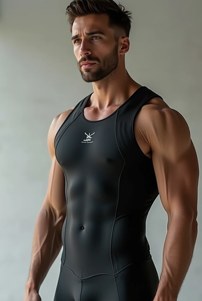 Nico Greetham, ((masterpiece)), ((best quality:1.2)), High Resolution, 8k, upper body portrait, (ultra_realistic:1.3), (photorealistic:1.4), sharp focus, 1boy, (perfect face), wide angle, handsome, (((wearing a tight fitted black compression singlet:1.3))), ((t-shirt sleeves tight around his big biceps:1.3), (white shorts:1.3), standing in the doorway, serious expression, ((looking at viewer++)), defined body, blue eyes, pushed back blonde hair, broad shoulders, toned body, natural lighting, 4k uhd, dslr, soft lighting, high quality, ((looking at viewer:1.3)),