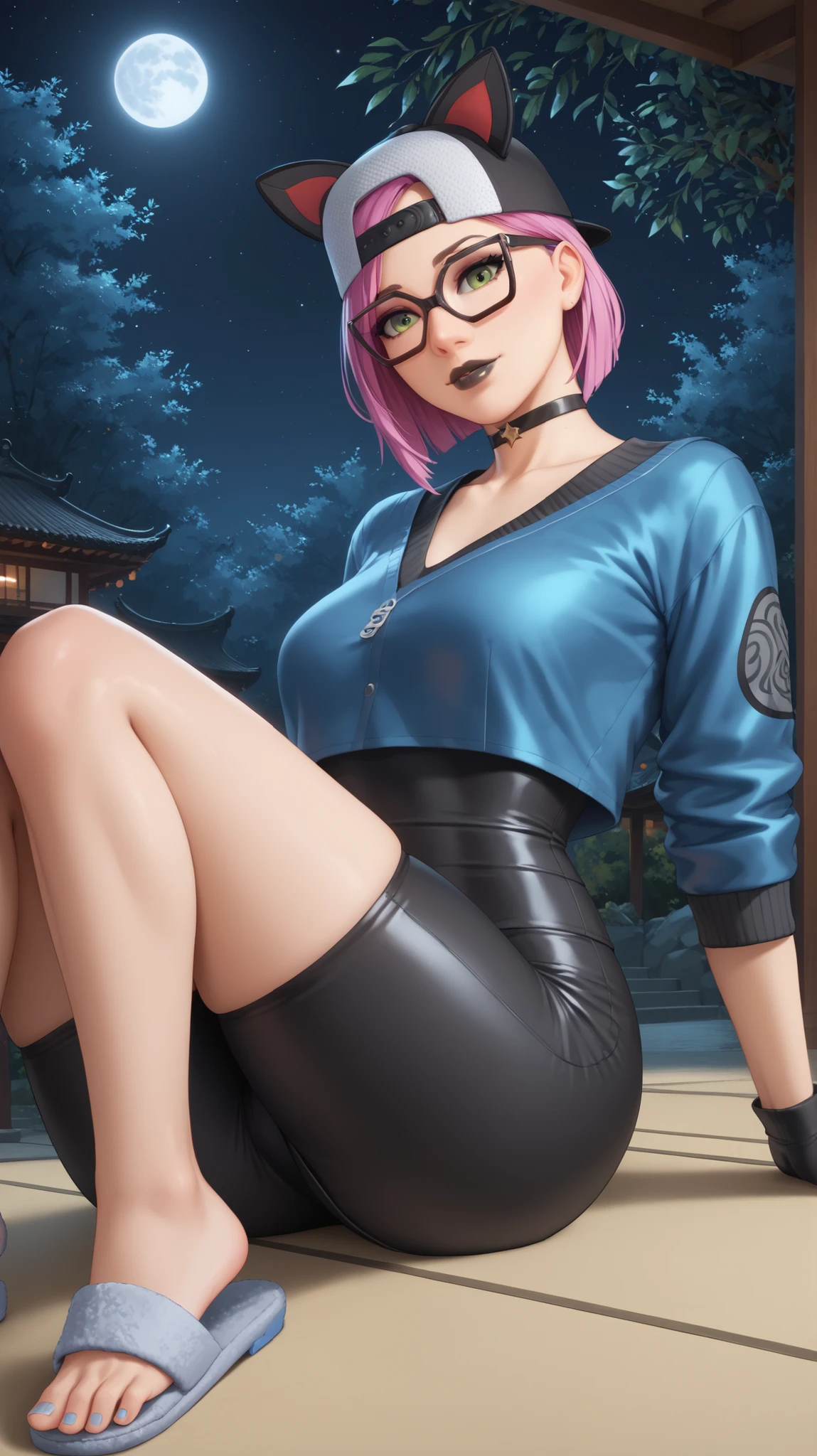 Chinese Idol　Mature Woman　Purple Hair　Glasses　Sheer purple blouse with sweat stains under the arms　Black tight skirt　stockings　(Strap ID Card)　50 years old　赤いルージュのPlumpとした唇　Round face　Plump　(eye contact)　night景が見えるオフィス　The air conditioner is broken and the room is hot and humid...　((Sweat-soaked armpits))　I sat at my computer desk and turned around...　sunset　A capable female secretary giving advice　((night))　masterpiece　female teacher