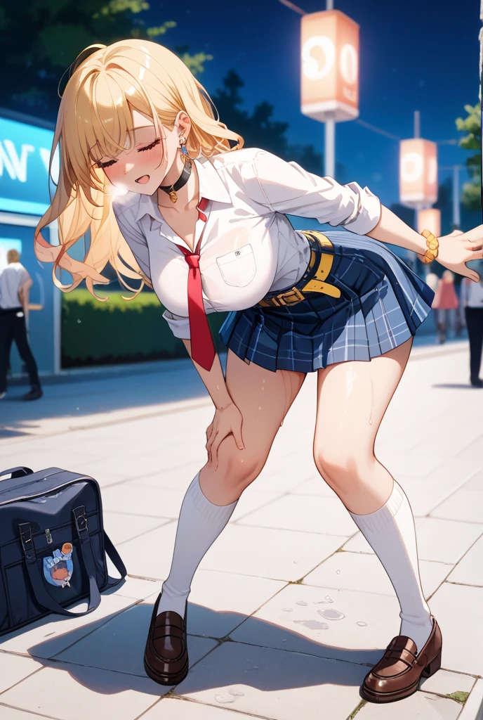 Highly detailed CG Unity 8k wallpaper, best quality, highly detailed, masterpiece, Highly detailed cute girl, 18 years old, (((lifting skirt by herself))), (lifting by herself), dynamic angles, sexy pose, blush, lips apart, looking at the audience , half body shot, (crowd), (crowded big city)), hair over one eye, immaculate beauty, upscale, less revealing clothing