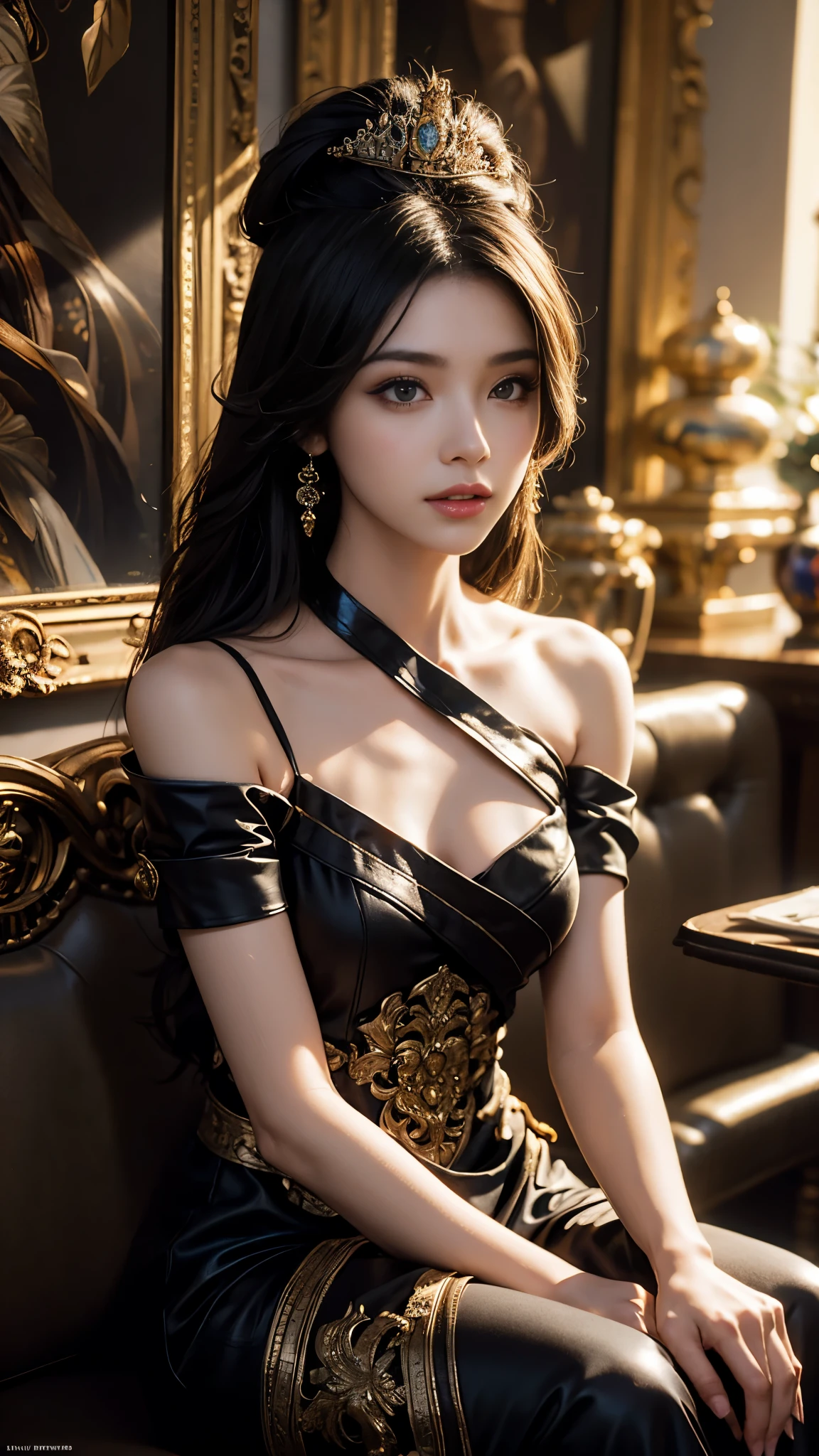 (((Colorful hair, [White hair]))), Ultra-realistic 8k CG, picture-perfect face, flawless perfection, Clean, tmasterpiece, professionalartwork, famousartwork, 电影灯光, cinematicbloom, s the perfect face,(young:1.2),((20yr old)), pretty face, pretty eyes, (((Perfect female body, Willow waist))), Young princess, Royal, Holy, goddes, Holy, (royal palace), fanciful, It's like a dream, unreality, scientific fiction, (normal:1.2), Lolita costume，Beautiful outfit, Lace, Lace edges, Lace-trimmed tights, NSFW,, Ridiculously long hair, Very long hair, (Rich:1.4), choker necklace, 耳Nipple Ring, bangle, armlets, view the viewer,(Tong:1), (Hands have up to five fingers), (Redlip)