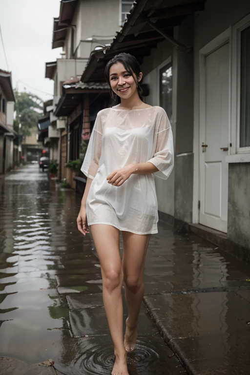 songkran,Wet roads ,drenched, Dripping, Wet Face,Wet clothes, Wet Skin, Wet Hair,A young woman with a cute face like an idol,((White blouse)),((Cleavage)),((Full body portrait)),Natural light,Daytime,RAW Photos,Genuine,Genuine,High resolution,RAW Photos,masterpiece, Genuineistic, beautiful