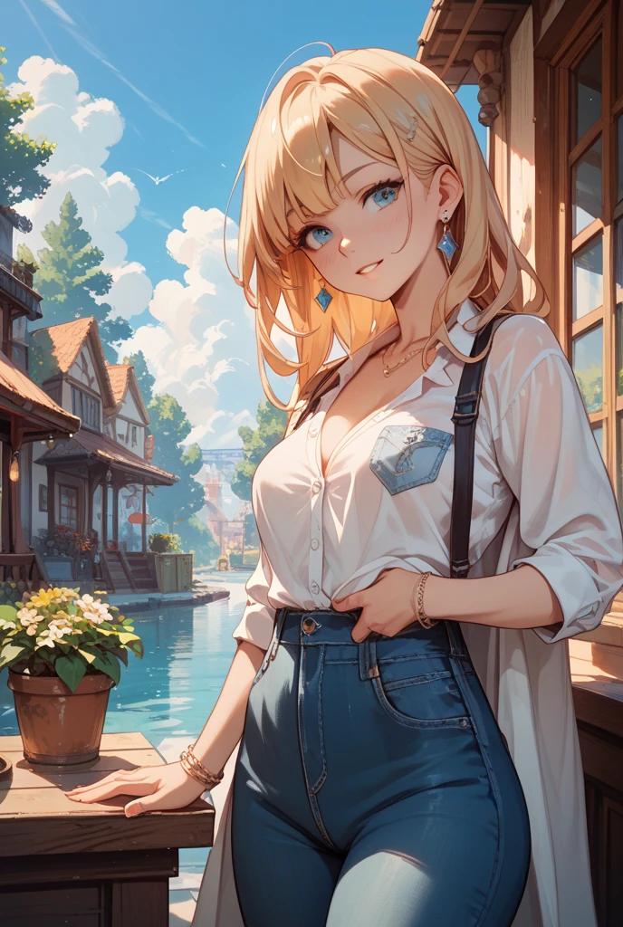 (Masterpiece, best quality, ultra-detailed), (landscape, wide aspect ratio, 16x9 aspect ratio:1.4),
illumination, finely detail, (NSFW),
full body shot of a High-Quality Victorian Era cute girl,
((Francois Boucher, (Alphonse mucha:0.8), Claude Monet, (Franz Xaver Winterhalter:0.8), (NORMAN ROCKWELL:0.8), (artgerm:0.8))),
BREAK,
(casual t-shirt and jeans:1.35). ((standing next to a car. cityscape. windy day. airport in the distance)), (cleavage), ((full body shot, good anatomy:1.47)),
(Platinum blonde hair. beautiful blue eyes. long wavy hair. (Large breasts:1.23). (Gentle smile. slight blush), intricate iris, long eyelashes:1.3),
(Detailed face, (realistic face, realistic shading and lighting:1.4), detailed eyes, DETAILED PUPILS, HIGH DETAIL, very detailed body, SHARP, intricate details, high-resolution, finely detailed, absurd resolution, soft lighting, beautiful, detailed glow, detailed reflections and lighting, deep shadows, natural light:1.15)