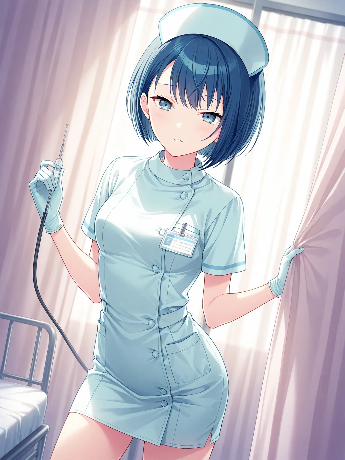 nurse uniform, nurse, nurseキャップ, Small breasts, pokemon_It's left, (((White panties, Thong, Micro bra))), (masterpiece, Highest quality, 8K ultra-high resolution, :1.4), 14yo, kawaii, Pokemon Riko, Beautiful Eyes,Flash photography, Backlight, , (smile:1.4), Written boundary depth, Dramatic portrayal, (Hospital room background), Focus of the film, , Emotional composition, Emotional engine full throttle BREAK Young and cute, Slender body, Flat Chest, Highly detailed glossy skin,Sweat, 完璧なPokemon Riko
,
ultra detailed crystal eyes, Eyes like shining jewels