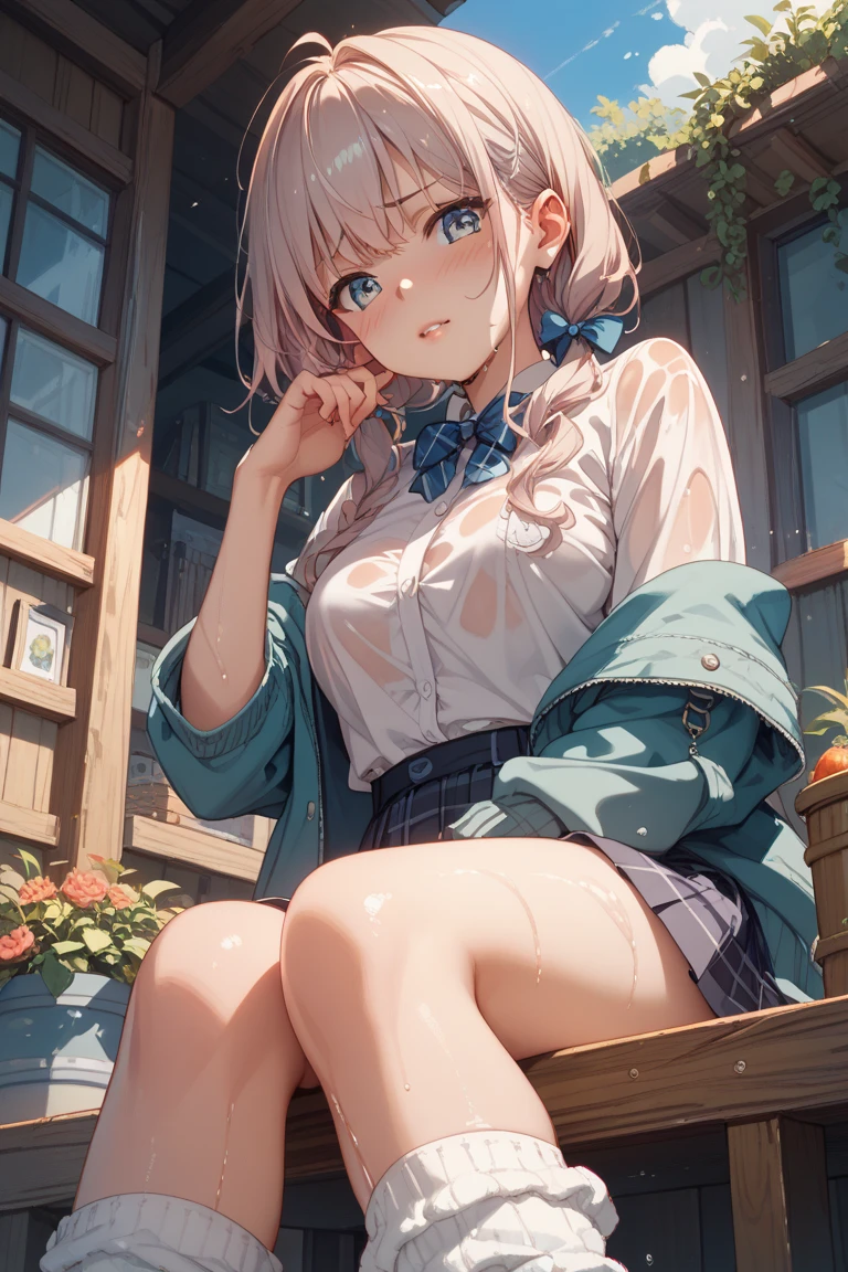 Character Focus、From above(school uniform:1.3), (Plain beige clothing around the waist:1.5), (West knot:1.3), (white collared-shirt:1.4), ((white collar, Unbutton, Short sleeve):1.2), (Red Plaid Pleated Skirt:1.3), ((necklace, Colorful Bracelets, ×Hair accessories):1.2),
Very detailed、(8k, RAW Photos, highest quality, masterpiece:1.2), (extremely detailed 8k wallpaper),shape、Professional Lighting,Sharp focus, Written boundary depth、
Browsing Caution、Clear Eyes、Perfect Anatomy、With a girl、15-year-old student、Black Gal(Dark Skin:1.2)、(Oily skin,Glowing Skin,Shiny skin,Sweat:1.2),smile、Plump thighs、Huge 、Fully exposed、Big Breasts,(gap between buttons:1.4)、Lift up your skirt、blue eyes、blonde、(Compensate:1.1)、(Black High Socks 1.3)、High socks and layered loose socks:1.6、Brown Loafers、sitting、((open legs:1.5)),On the street、Pastel colored pantiesが見えている、((Pastel colored panties))、((Shiny panties))、((Normal position:1.4))、(((Squatting pose))),((I was made to sit with my legs open...))、cowgirl position, squatting, spread legs