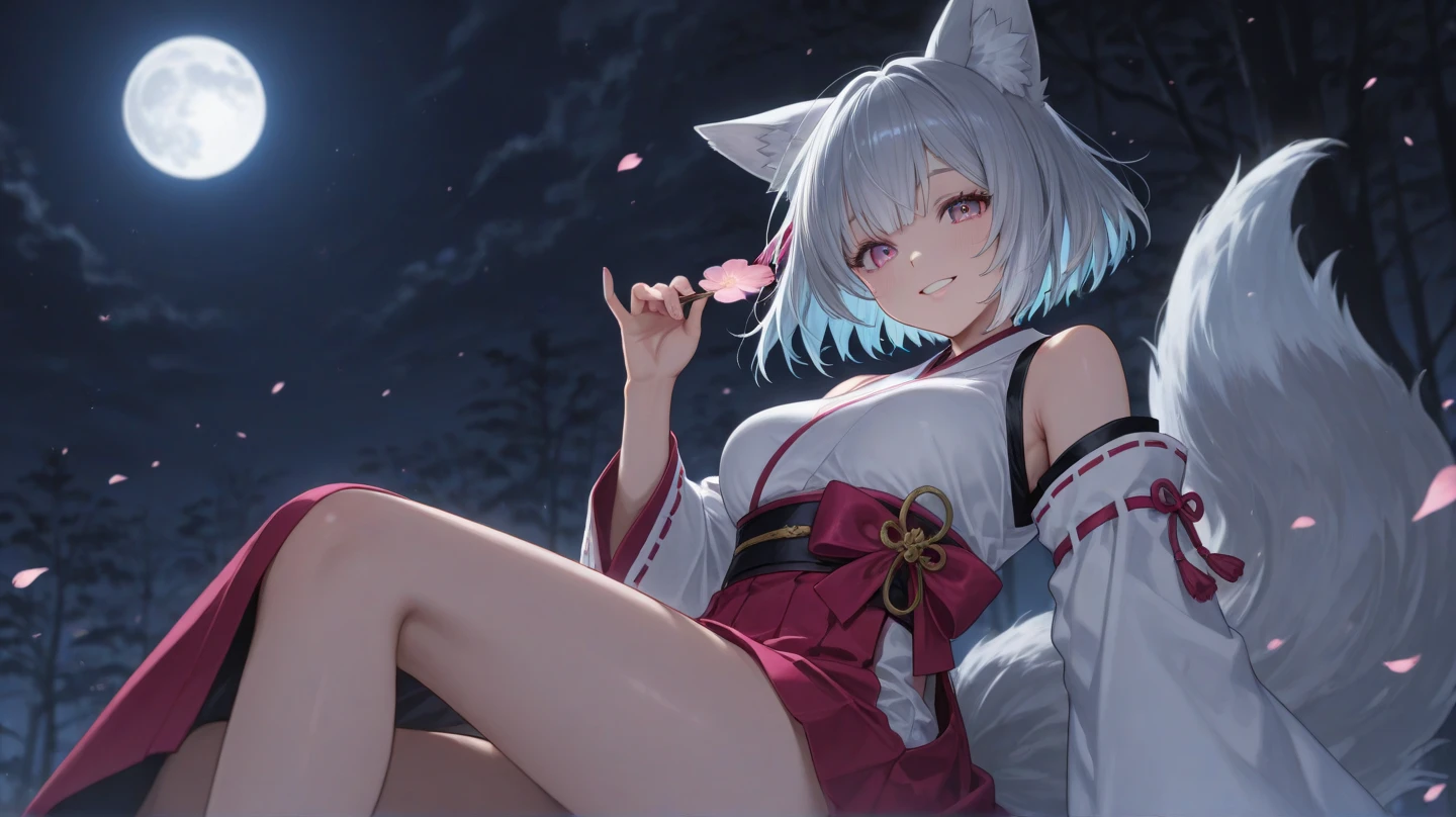 Masterpiece, Top Quality Anime Illustration, Super Detail, One Girl, Solo, Beautiful Girl with Silver Hair, Anime Loli, Cat Ear Loli, See-through Cheongsam in Light Color Night Color, Short Cheongsam, Sleeveless, Smile, Bare Skin Side Breast, Thigh Focus, Cleavage Enhancement, Hot Spring