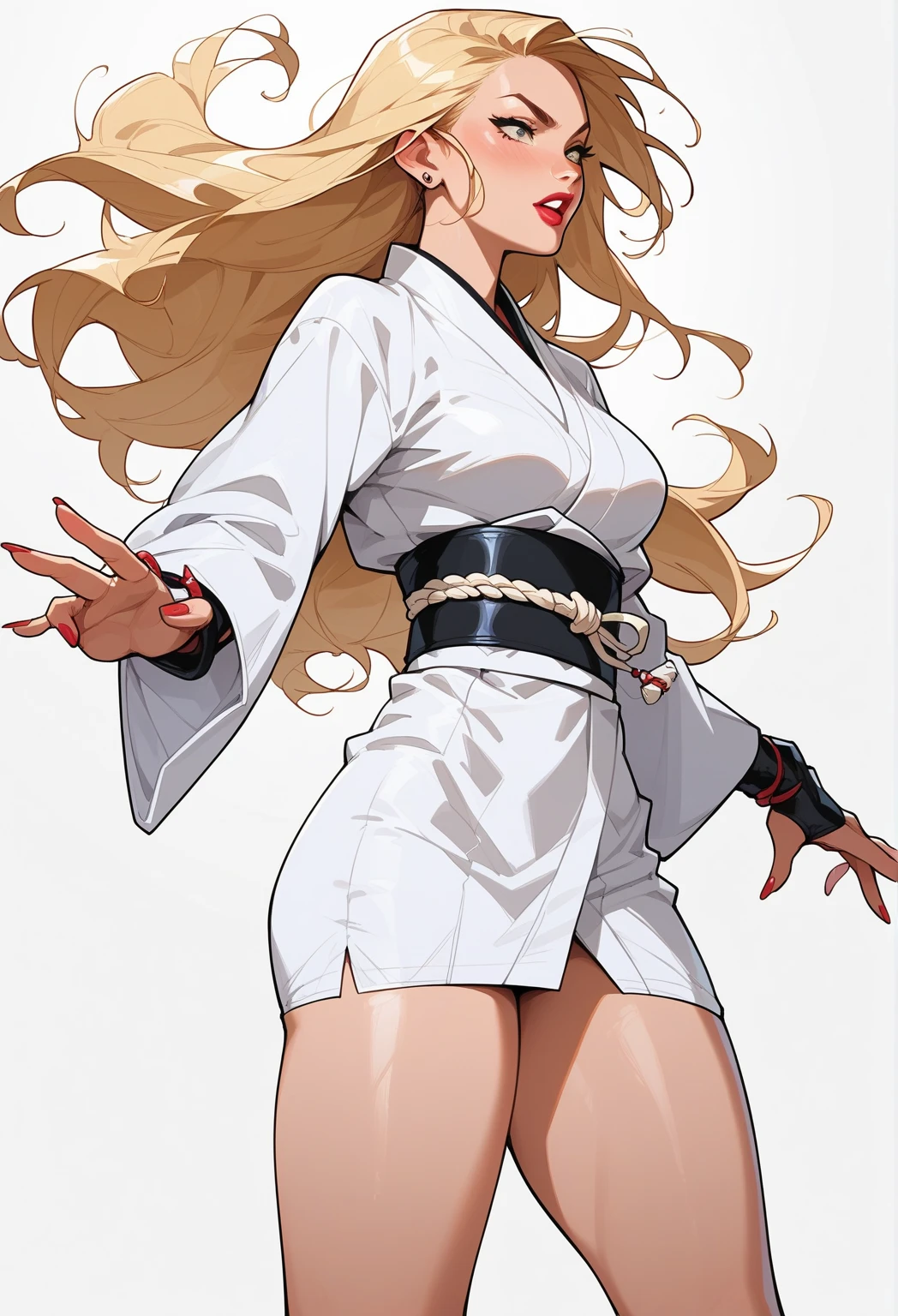 Masterpiece, 4k anime, anime painting of a female warrior in hanfu and robes, plump, slender and well-proportioned perfect body, realistic hanfu, wearing boots, combat posture study, full body, dress: bikini and hanfu, female image, martial arts anime style, color sketch, sketch art style, anime art, digital anime, super high resolution, realistic proportions SFW, hands on her body pose! , full body combat pose, gesture drawing, fine sketching, full body portrait, anime painting