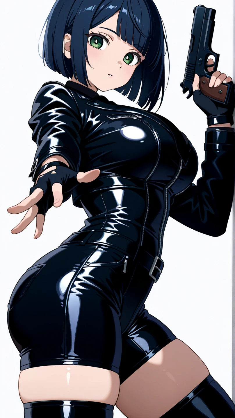 1girl, adult, perfect face, perfect eyes, perfect hands, intricate details, score_9, score_8_up, score_7_up, rating_safe, source_anime, sketch, shiny black hair, medium length hair, sharp eyes, large breast, slim body, bare feet, spandex suit, full body design, traditional style, greyscale, open hands, unorthodox pose, fighting stance
