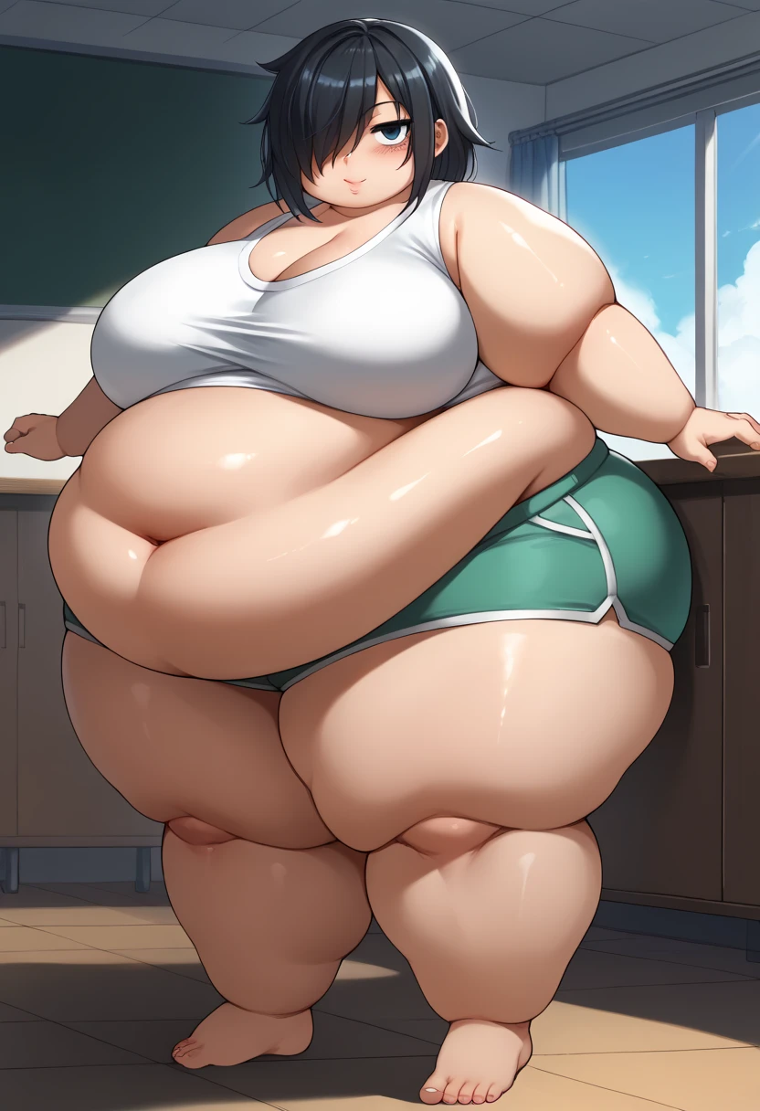 A girl wearing bloomers((From before)),Brown Hair,Light brown eyes,Blushed,pigtails,BIG Boned,On the ground,steam,vapor,Big Ass,Thick legs,Thick arms,Wide pelvis,thick calf,Thick arms,tall,Sweat,Being outside,weather((Clear skies)),Tight gym clothes,wide hips,Puffy nipples,Accentuated body lines,Upright posture,attention,Lower your arms
