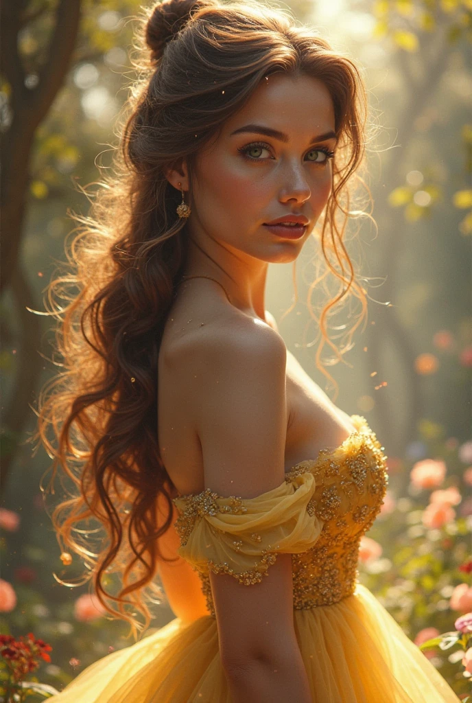 A girl in a garden,half:illustration,beautiful detailed eyes,beautiful detailed lips,Extremely detailed eyes and face,long eyeslashes,Plump breasts,gigantic cleavage breasts:1.6,High Resolutions,ultra detailed,fotorrealist,vivid colors,bokeh,rays of sunshine,full-body portraits,stunningly beautiful,,warm tones,soft lighting, (The best quality,4k,8k,High Resolutions,masterpiece:1.2),ultra detailed,(realist,fotorrealist,fotorrealist:1.37),classical,Amazing,beautiful detailed eyes,flying through the sky, dramatic lighting, cinematic composition, vibrant colors, epic fantasy,beautiful detailed lips,Extremely detailed eyes and face,long eyeslashes,oil painting style,Canvas texture,old fashioned dress,Golden lighting,Garden landscape,colorful flowers,romantic atmosphere,vintage colors,soft sunlight,serene expression,elegant pose
INFO