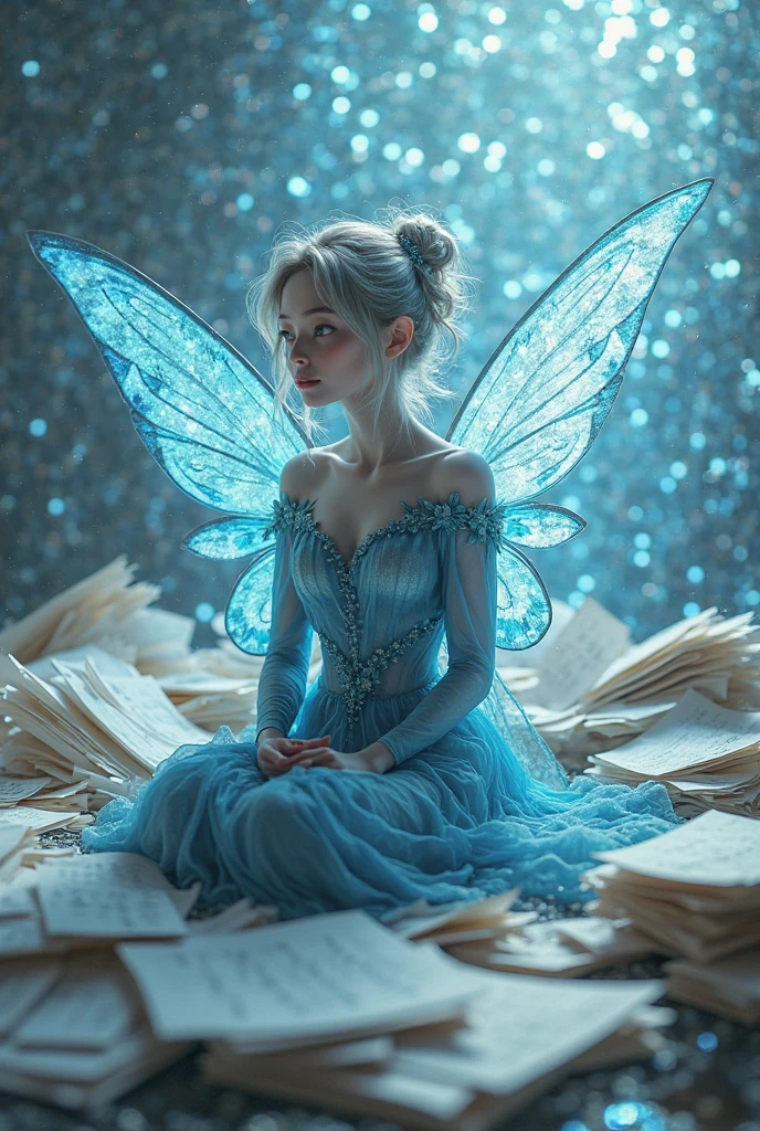 Draw as is，Blue Fairy，Large skirt，Broken flower border，Normal posture