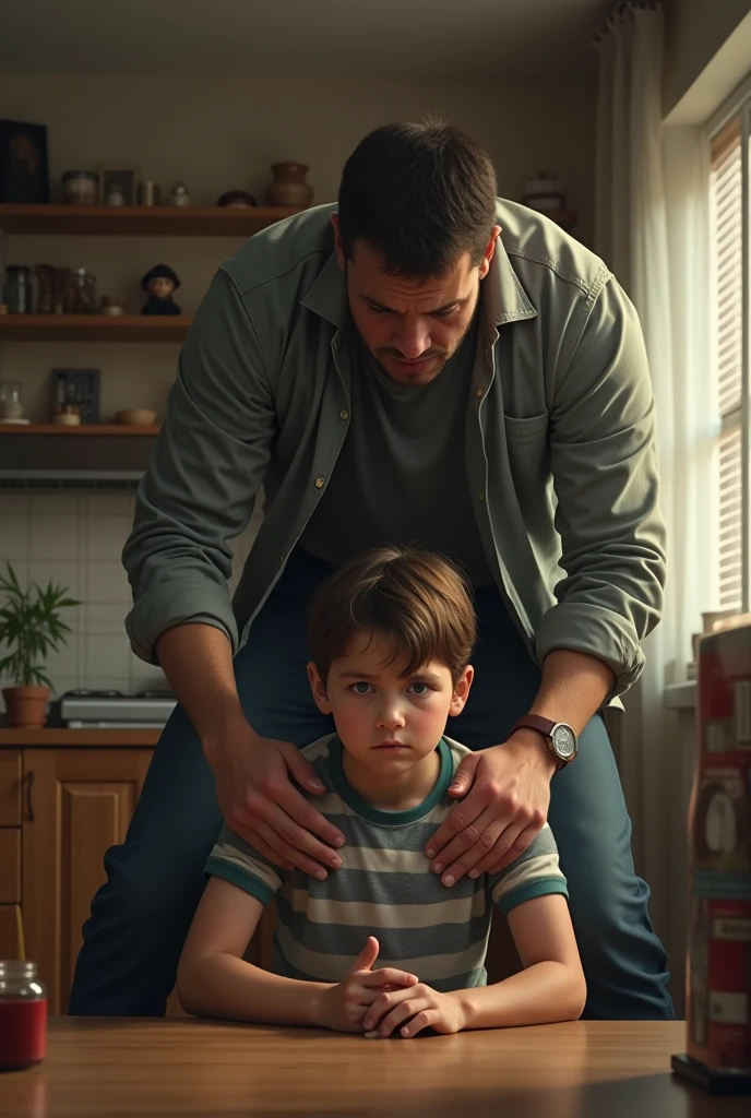 A dad giving foods to his son