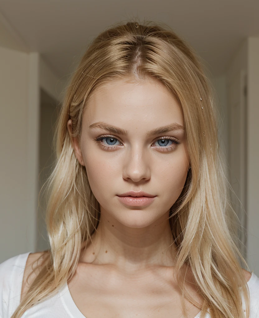 femme blonde de face regard perçant innocent sans maquillage