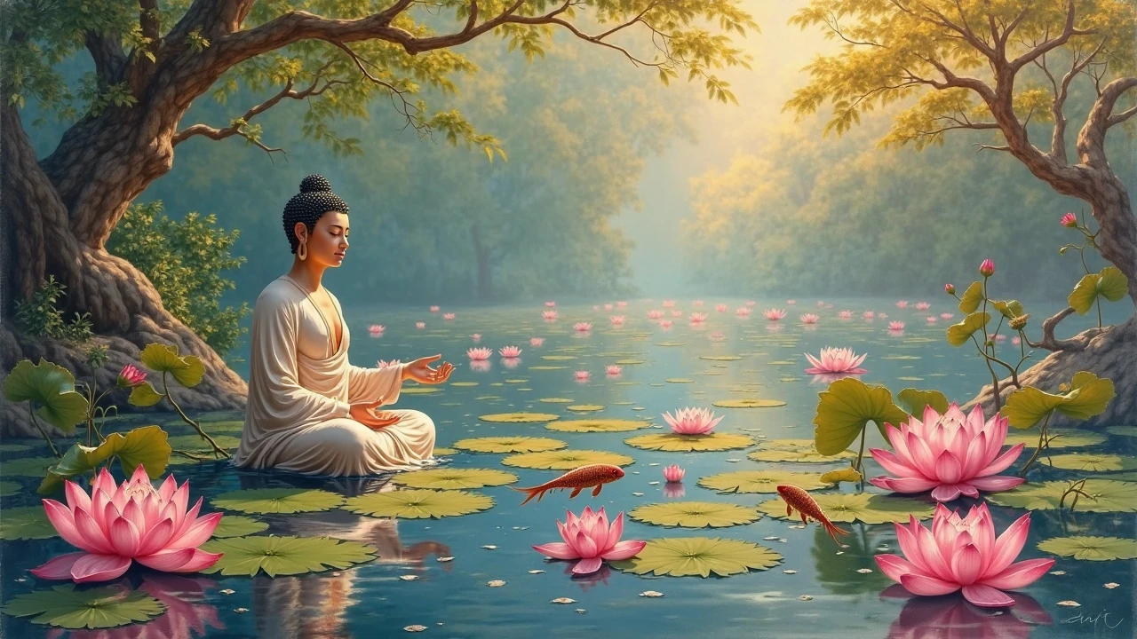 Buddha feeding the fish