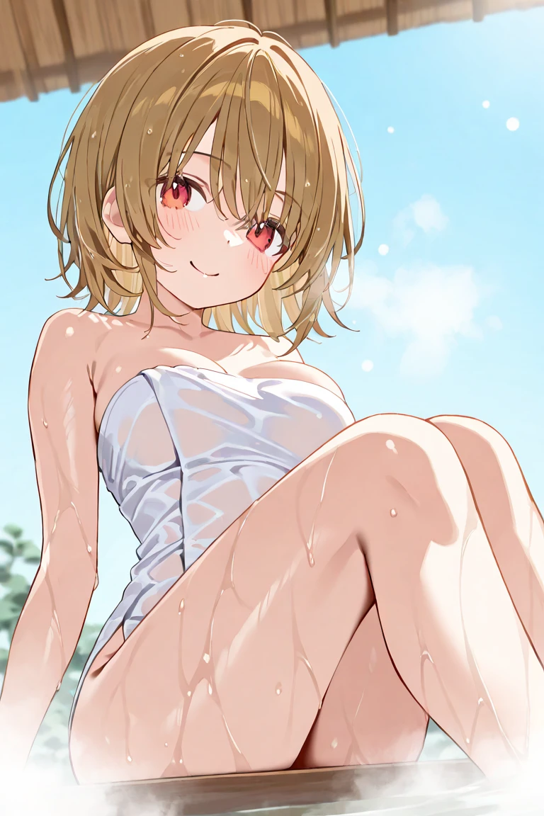 One girl,((yue)),smile、Gentle expression、Welcome、The whole body is shown、Sexy pose、lake、blue sky、Sexy underwear、Her underwear is visible、Soaking wet、Sitting、Leg spread、from below,A complete depiction of the human body,masterpiece, Highest quality, Game CG, ultra detailed、highres、extremely detailed CG