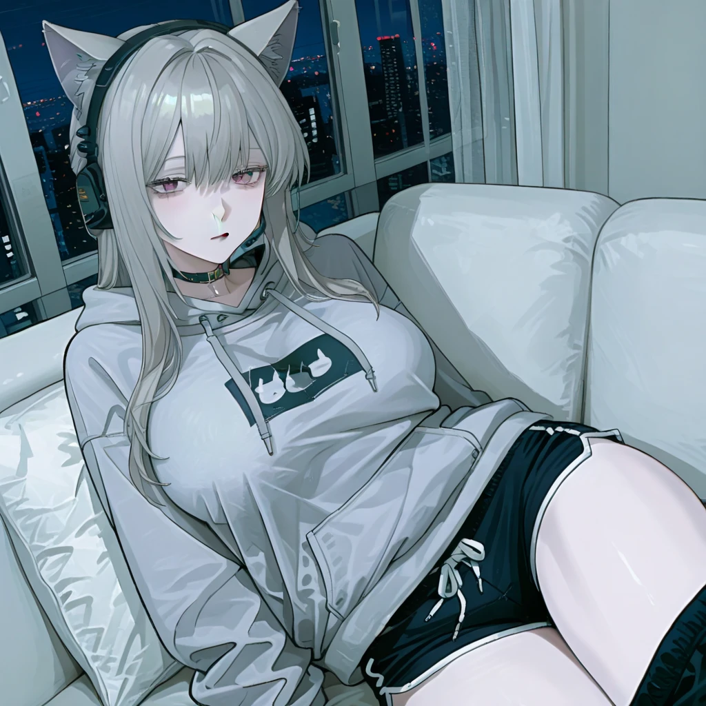1 girl, realist, black sweatshirt,