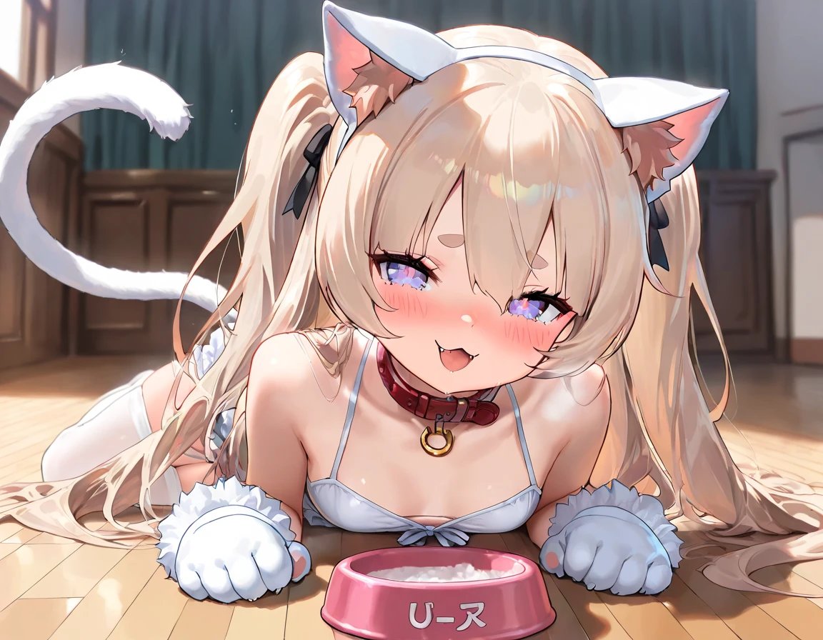 one girl, cat ears, white hair, naive, aphrodisiac