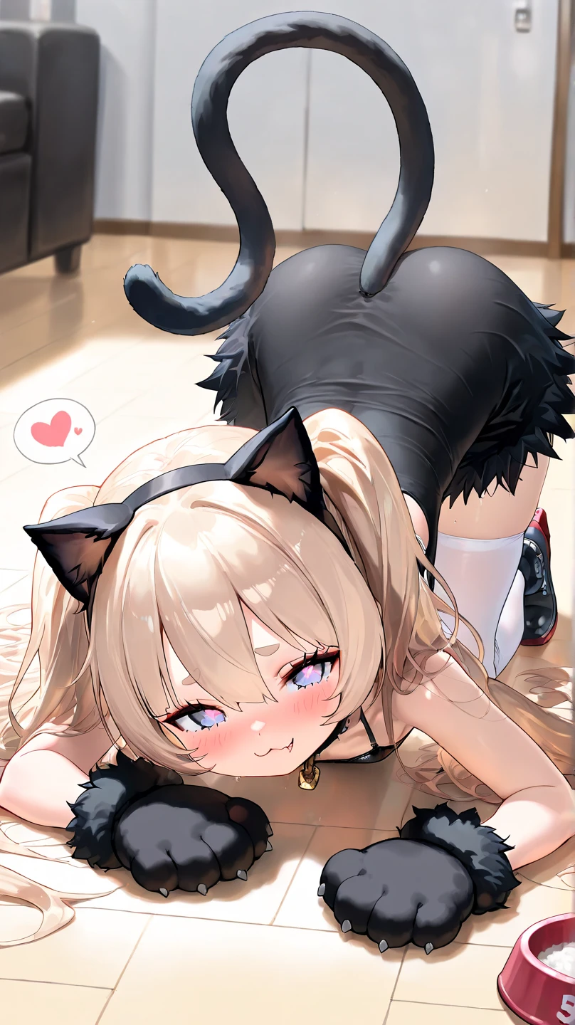 score_9, score_8_up, score_7_up, score_6_up, score_5_up, score_4_up, source_anime, BREAK
OyamaMahiro, 1girl, solo, 1girl, solo, female, text, hair, breasts, clothed, blush, open mouth, looking at viewer, black cat top, thong, smile, , erect nipples under clothes, black stockings, foot fetish, ass up