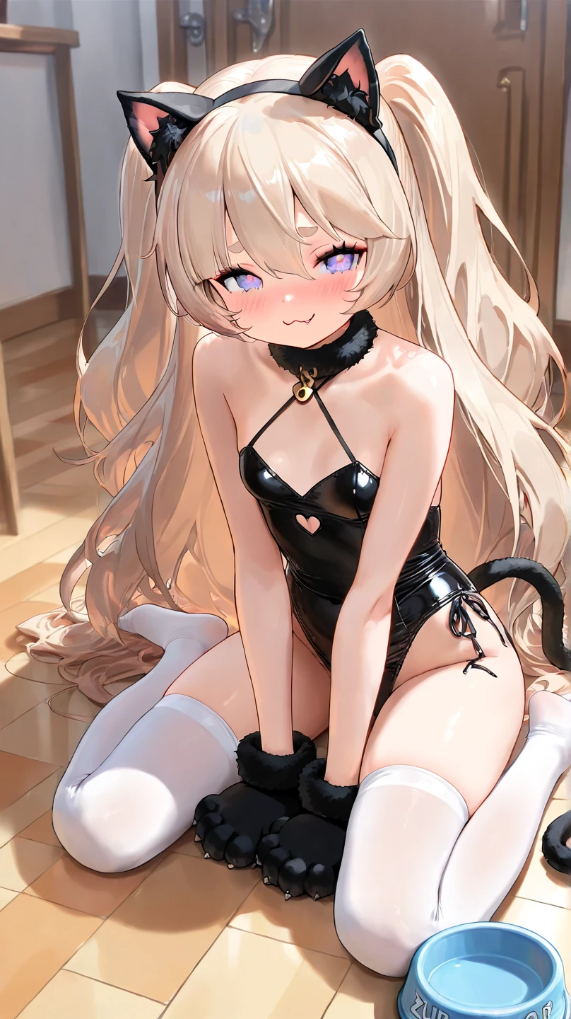(masterpiece:1.4),best quality,1girl, (teardrop:1.2),
very long hair, tall female, (angry:1.2), blonde hair, twintails, , fang, purple eyes, black ribbon, medium breasts, thin thigh, slim body, thin legs,full body,
(glowing skin), look at viewer, black bodysuit, torn legwear, barefoot,
(wet pussy:1.3), sweat,
lying down, <lora:restOnStomachFeetUp_55:1>
